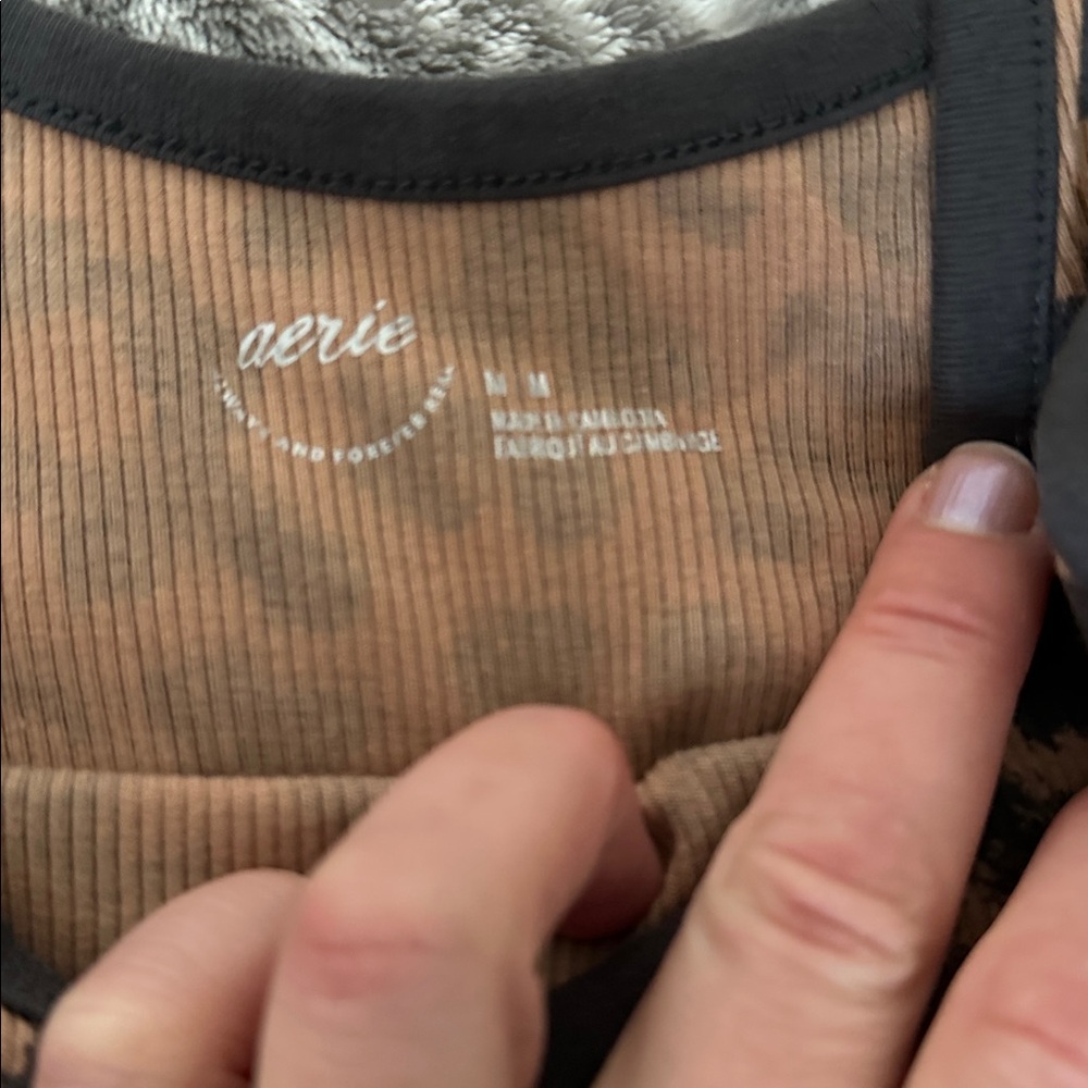 aerie Leopard Print Ribbed Tank Top - Brown/Black - Picture 2 of 2